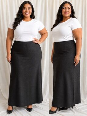 104) Penningtons Black Textured Maxi Skirt Plus Size Stretch Pull-On Skirt